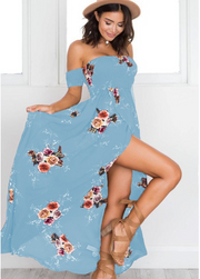 Off-Shoulder Front Slit Long Summer Dress