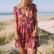 Boho Floral Print Mini Dress