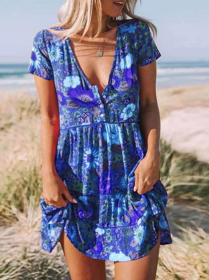 Boho Floral Print Mini Dress