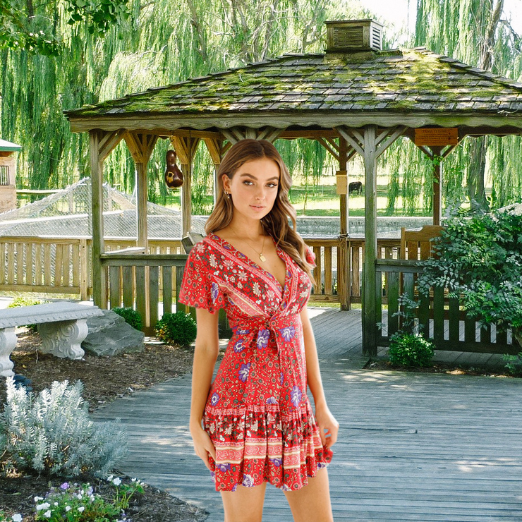 Boho Floral Print Mini Dress