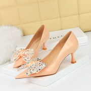 Rhinestone Bowknot Party Wine Glass Heeled Pumps