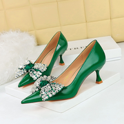 Rhinestone Bowknot Party Wine Glass Heeled Pumps