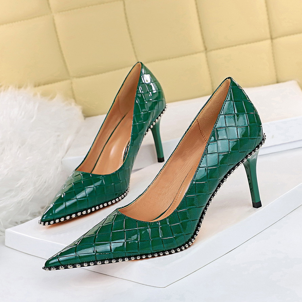 Stylish Woven Embossed Stiletto Heel Shallow Pumps