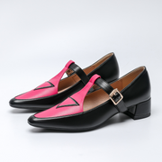 Color Block Adjustable Buckle Urban T-Strap Shoes