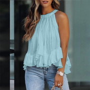 Halter Plain Flouncing Loose Sleeveless Urban Shirt