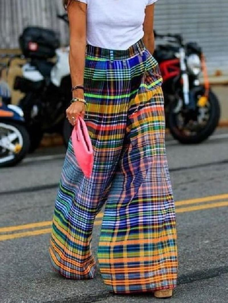 Wide Leg Loose Checkerboard Printed Casual Pants