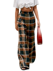 Wide Leg Loose Checkerboard Printed Casual Pants