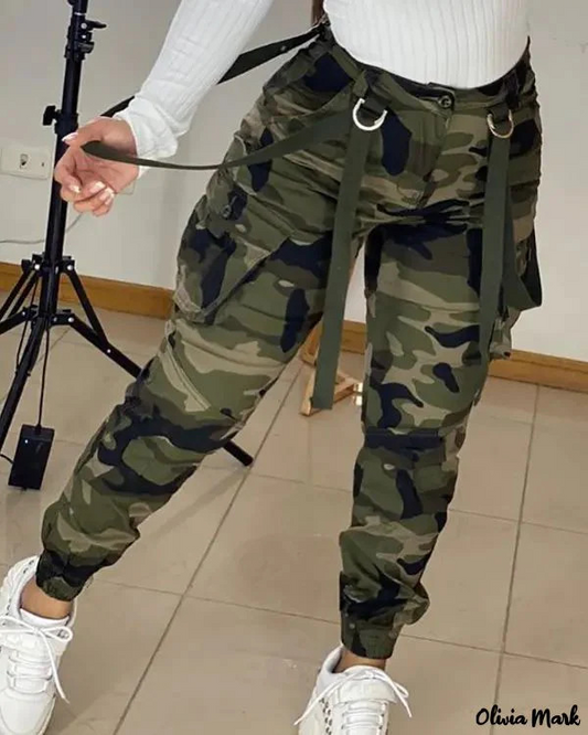 Camouflage Skinny Patchwork Mid Waist Pencil Pants