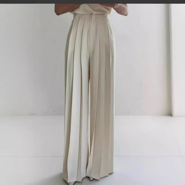 White Pleats High Waisted Wide Leg Pants