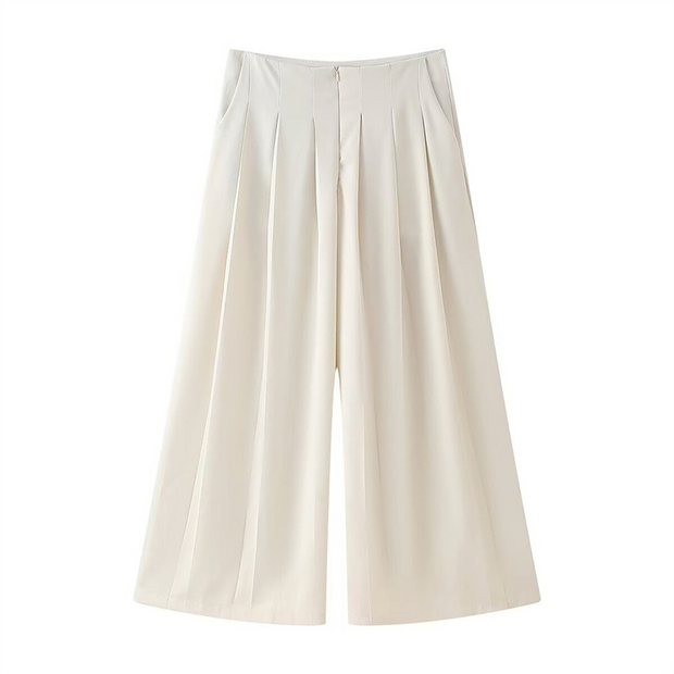 White Pleats High Waisted Wide Leg Pants