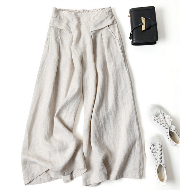 Cotton Plus Size Loose Ninth Wide-Leg Pants