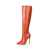 Pointed Toe PU Leather Stiletto Heeled Boots