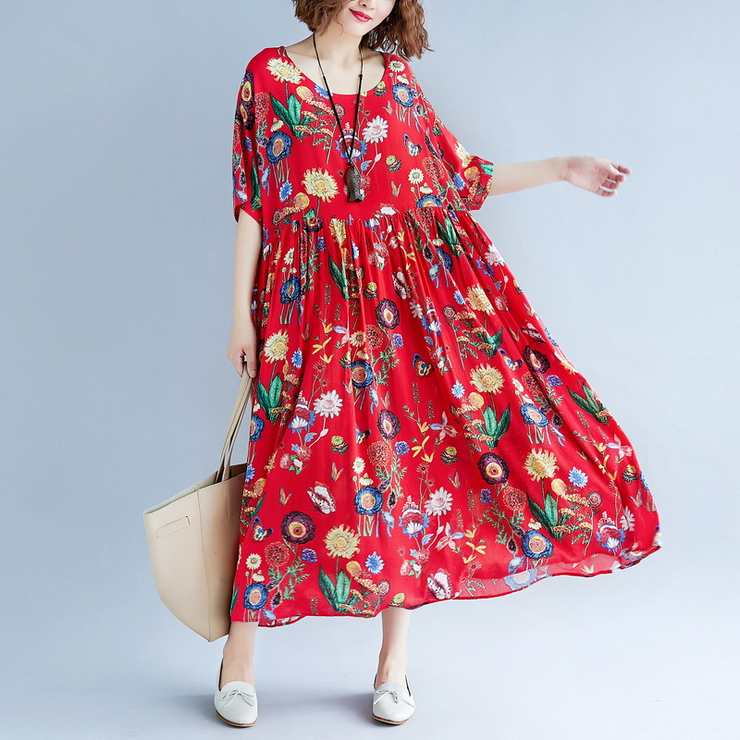 Printed O Neck Long Sleeves Casual Dress