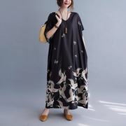 Black Oversized V Neck Long Casual Dress