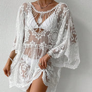 White Embroidery Mesh Sheer Cover Up Dress