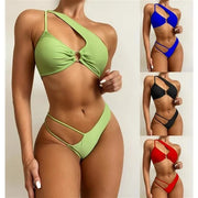 One Shoulder Ring Cut Out Detail Bikini Set