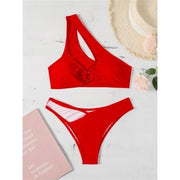 One Shoulder Ring Cut Out Detail Bikini Set