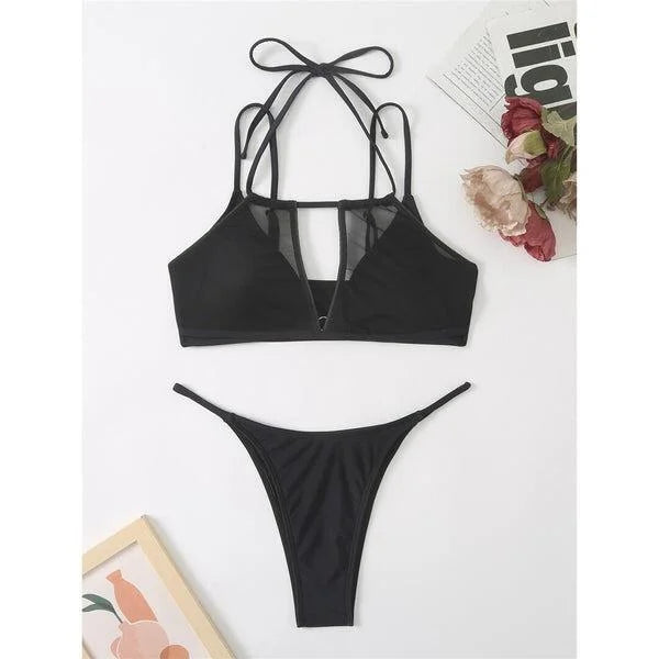 Black Sheer Halter 2-PC Bikini Set