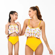 Yellow Ruffles Jewel Neck Backless Summer Swimwear