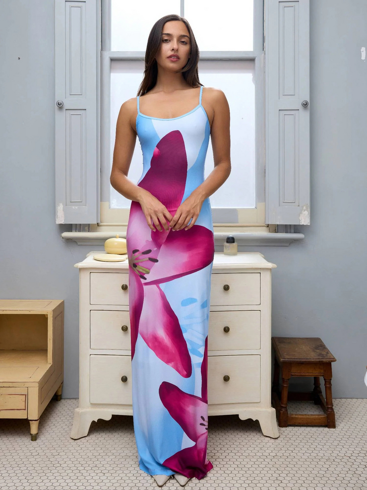 Flower Print Cami Bodycon Maxi Dress