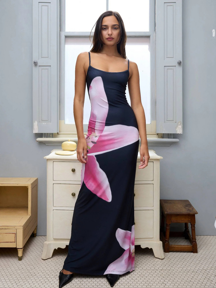 Flower Print Cami Bodycon Maxi Dress