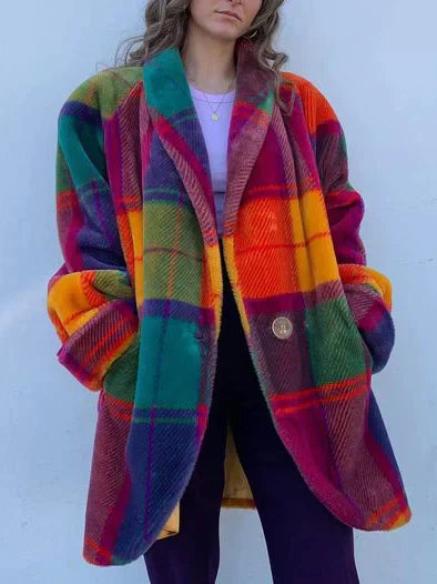 Plaid Full Sleeves Lapel Coat