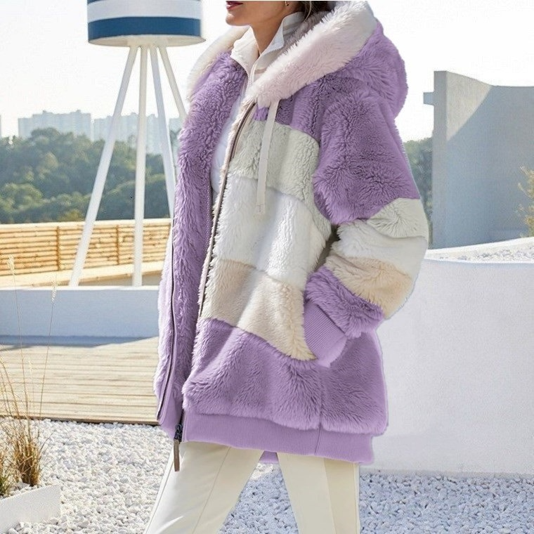 Fur Hooded Front Zipped Jacket