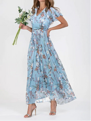 Floral Printed Short Sleeves Maxi Dress