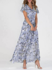 Floral Printed Short Sleeves Maxi Dress