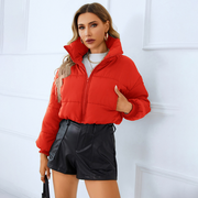 Pocket Zipper Drop Shoulder Crop Padded Coat