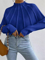 Mock Neck Textured Batwing Sleeve Sweater