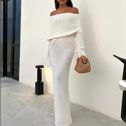 Off Shoulder Open Knit Maxi Dress