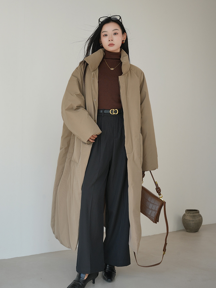 Stand Collar Full Sleeves Long Coat