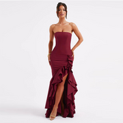 Strapless Sleeveless Ruffle Hem Maxi Dress