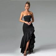 Strapless Sleeveless Ruffle Hem Maxi Dress