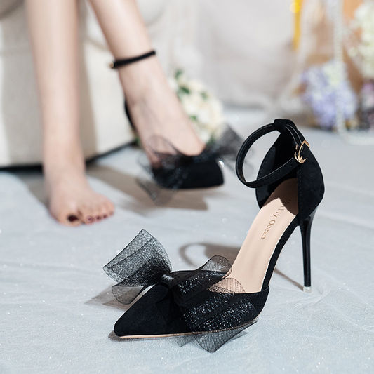 Satin Bow Ankle Strap Prom High Heels