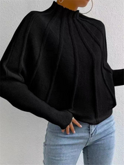 Mock Neck Textured Batwing Sleeve Sweater