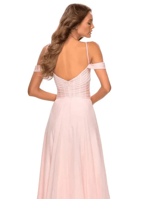 A-Line Misty Rose V Neck Sleeveless Maxi Bridesmaid Dress