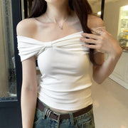 Off-Shoulder Side Knot  Fitted Top