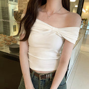 Off-Shoulder Side Knot  Fitted Top