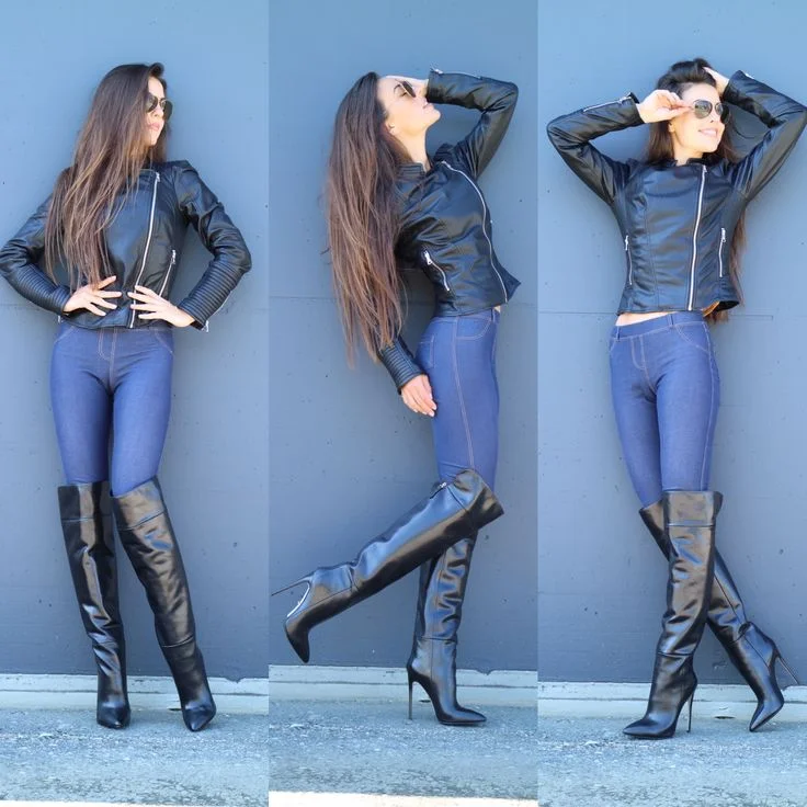 Black Pointy Toe Stiletto Heel Knee High Boots