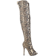 Snakeskin Lace-up Peep Toe Thigh High Stiletto Heel Boots