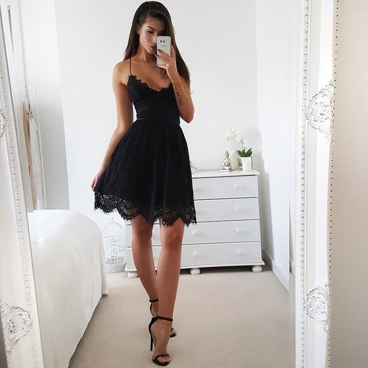 V-Neck Lace Up Backless Slip Boho Dress