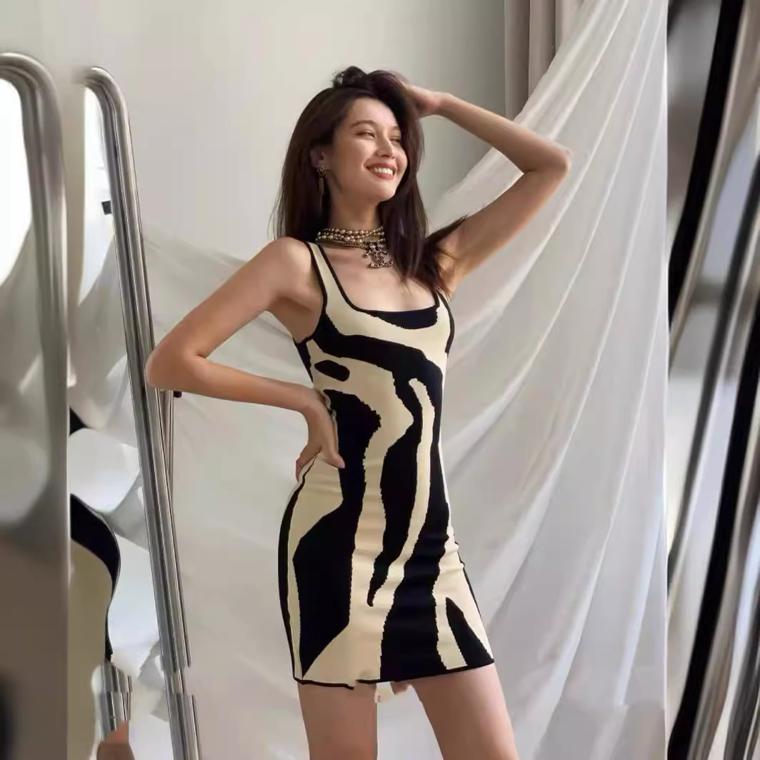 Zebra Pattern Sleeveless Knit Mini Dress