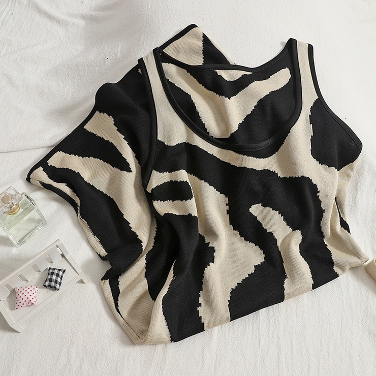 Zebra Pattern Sleeveless Knit Mini Dress