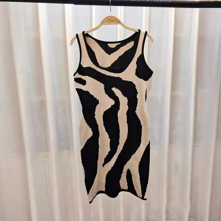 Zebra Pattern Sleeveless Knit Mini Dress