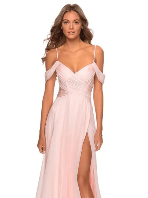 A-Line Misty Rose V Neck Sleeveless Maxi Bridesmaid Dress