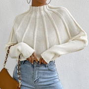 Mock Neck Textured Batwing Sleeve Sweater