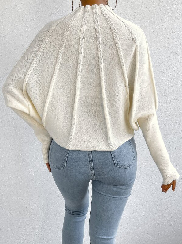 Mock Neck Textured Batwing Sleeve Sweater