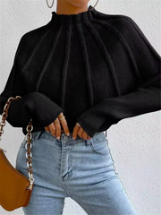 Mock Neck Textured Batwing Sleeve Sweater